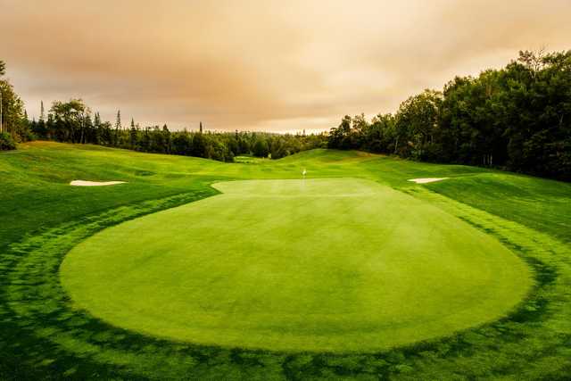 A view of the 9th green at Premier 18 from Superior National at Lutsen.