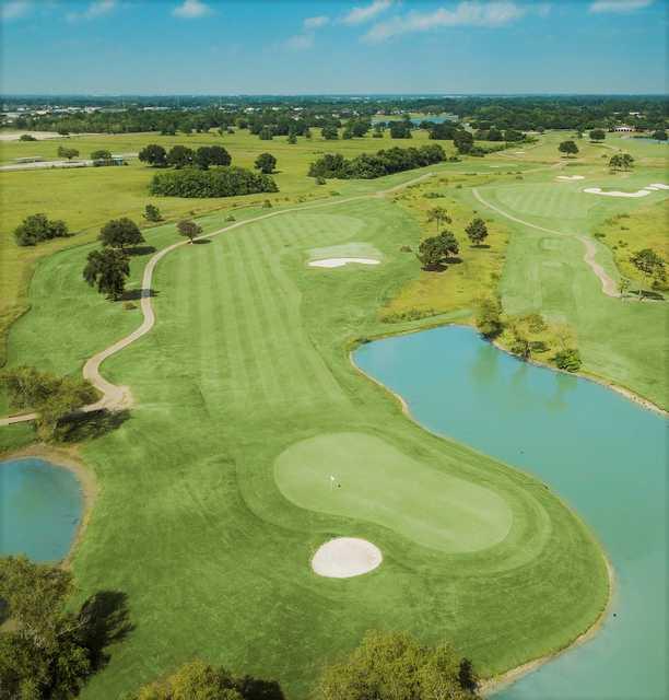 Aerial view of the 2nd green at Clear Creek Golf Course.