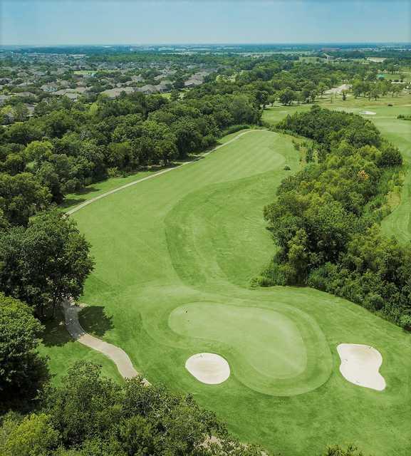 Aerial view of the 16th green at Clear Creek Golf Course.