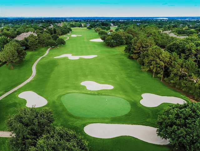 Aerial view of the 6th green at Golf Club at Cinco Ranch.