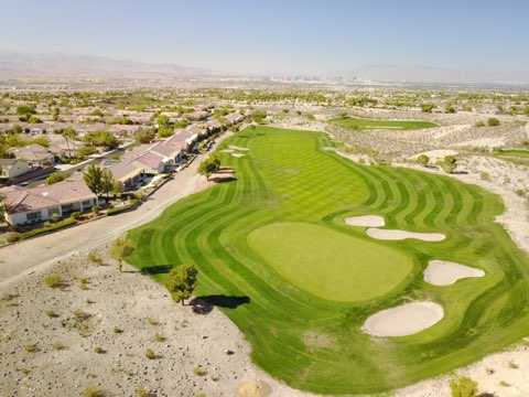 Aerial view of the 9th green from the Lexington Course at Revere Golf Club.