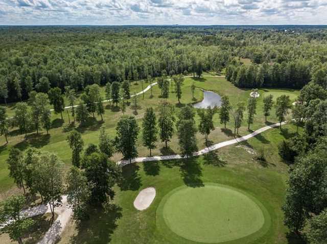 Aerial view of the 11th and 13th green in the background at Perth Golf Course