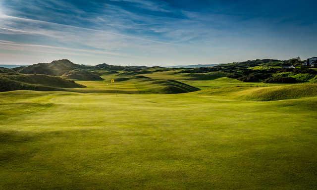A view of green #18 at Mussenden from Castlerock Golf Club.
