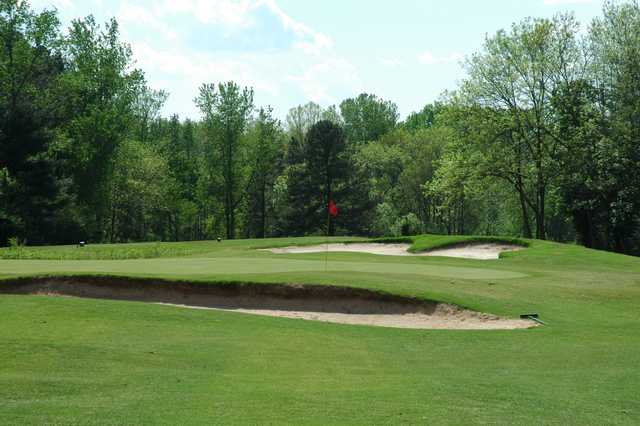 A view of a well protected hole at Harry L. Jones Sr. Golf Course.