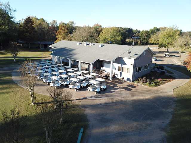 Aerial view of the clubhouse at Pete Brown Golf Facility.