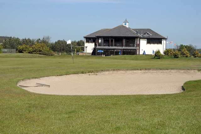 A view of the 18th hole and the clubhouse in background at Burgham Park Golf Club.