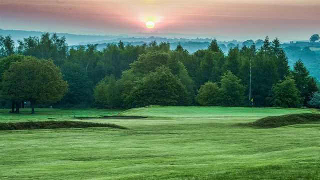 A sunset view of a green at Wortley Golf Club.