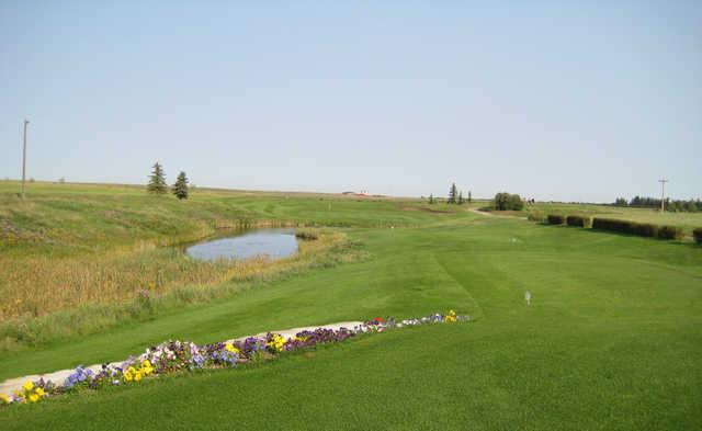 A view of a tee at Oxbow Country Golf Course.