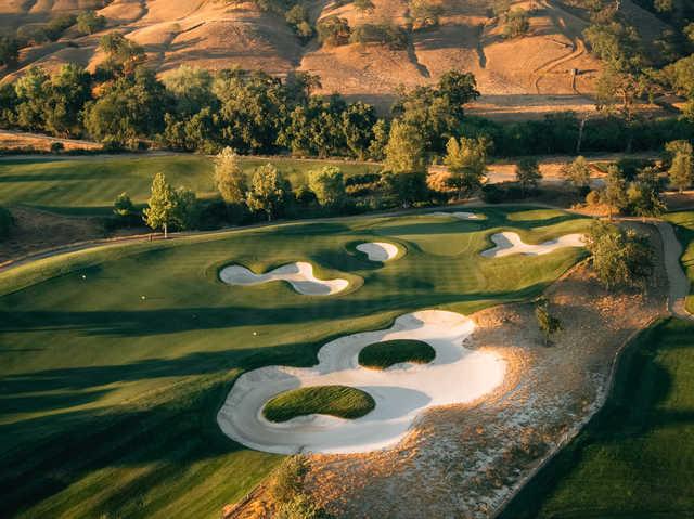 Aerial view of the 8th green from the Yocha Dehe Golf Club at Cache Creek Casino Resort.