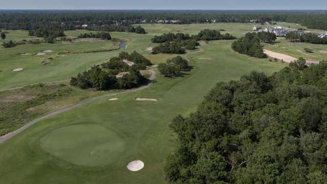Aerial view of the 1st hole from the Heathland Course at Legends Golf Resort.