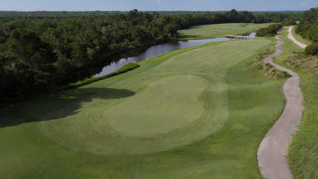Aerial view of the 15th green at Moorland Course.