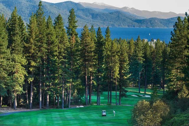 Looking back from the 18th green at Incline Village Golf Resort Championship course.