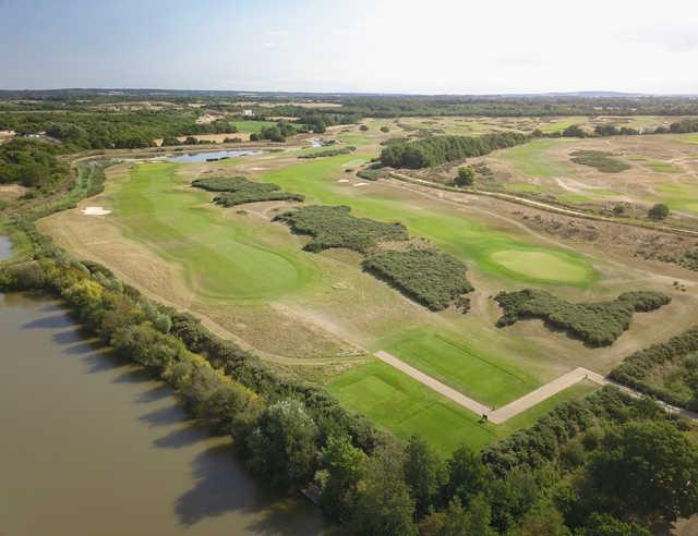 Aerial view of the 1st and 9th holes from the North/East Course at Ingrebourne Links Golf & Country Club.