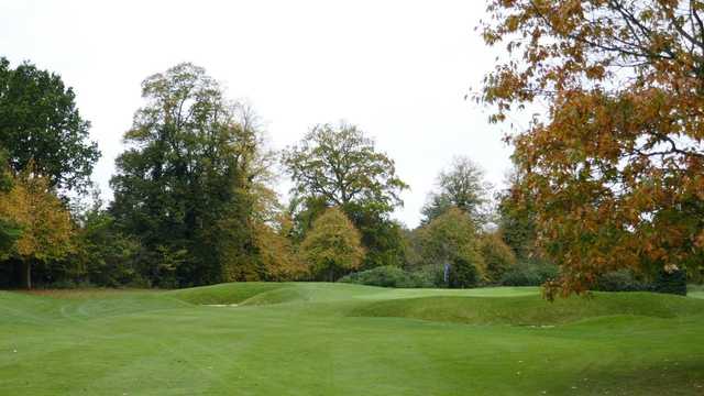 A fall day view of a green at Donnington Grove Country Club.