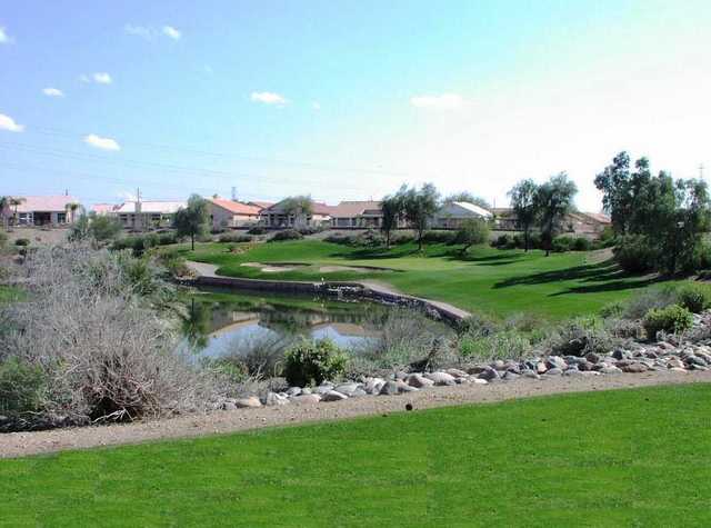 A view of the 14th green at Coyote Lakes Golf Club