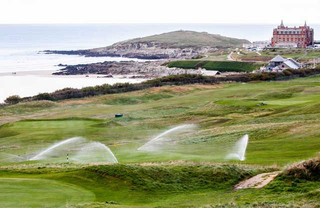 A view of hole #17 at Newquay Golf Club.