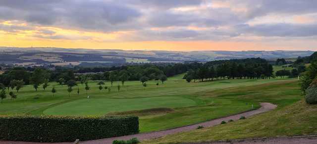 A sunset view of a green at Consett & District Golf Club.