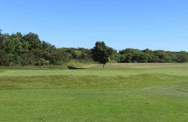 A sunny day view of a green at Seaham Golf Club.