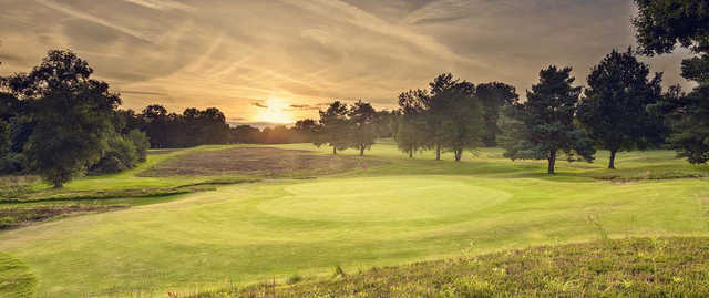 A sunset view of a hole at Piltdown Golf Club.