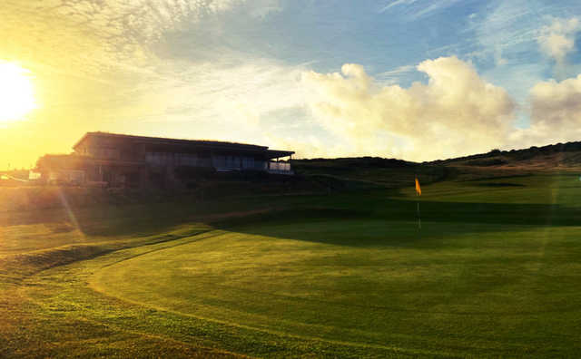 A sunny morning day view of a hole at Seaford Head Golf Club.