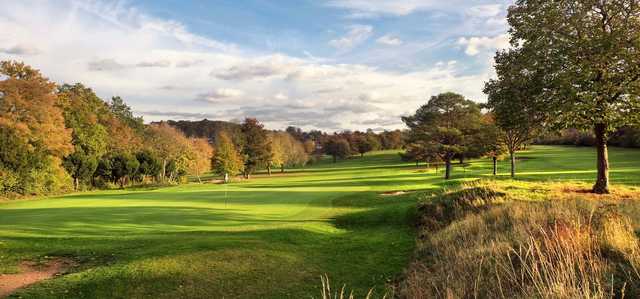 A fall day view of a hole at Croham Hurst Golf Club.