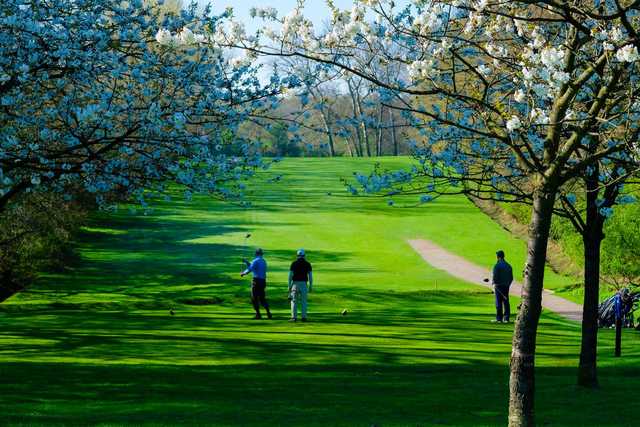 A spring day view of a tee at Maylands Golf Club.
