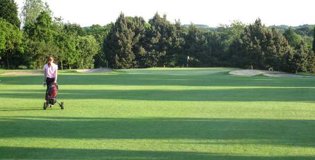 A view of a well protected green at Gathurst Golf Club.