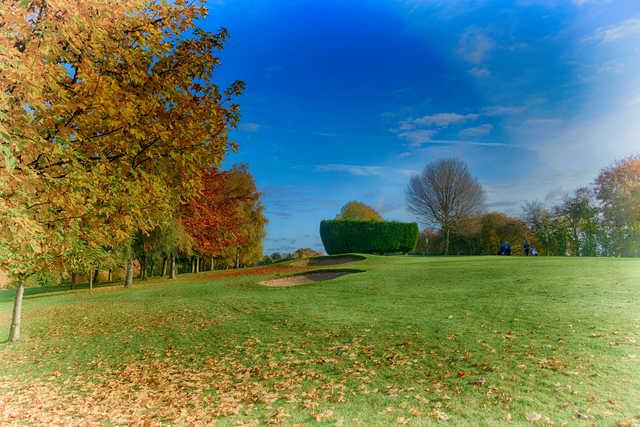An autumn view of a hole at Pike Hills Golf Club.