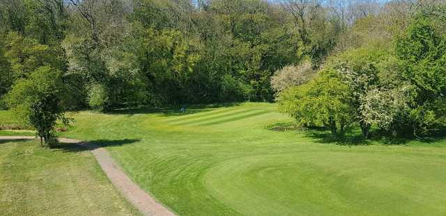 A sunny day view of a green at Scalm Park Golf Club.