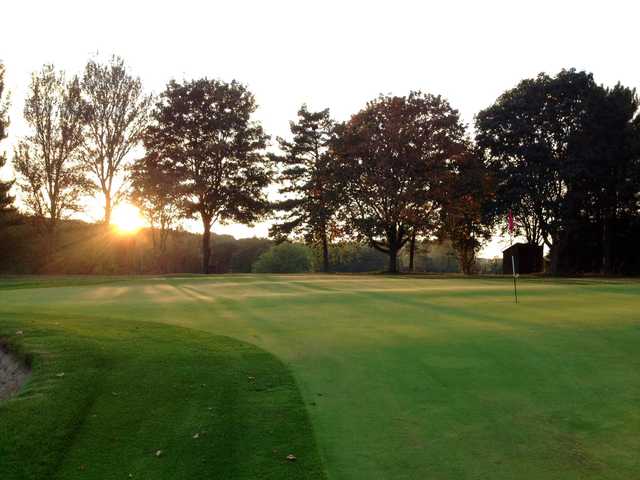 A sunset view of a hole at Oundle Golf Club.