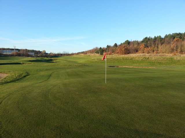 A fall day view of a green at Leen Valley Golf Club.