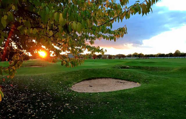 A sunset view of a hole at Doncaster Town Moor Golf Club.