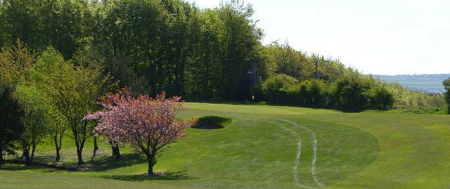 A spring day view of a green at Garesfield Golf Club.