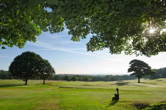 A sunny day view of a hole at Huddersfield Golf Club.