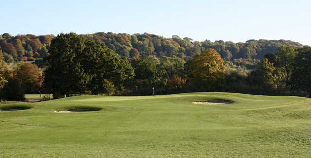 A view of a well protected green at Basset Down Golf Course.