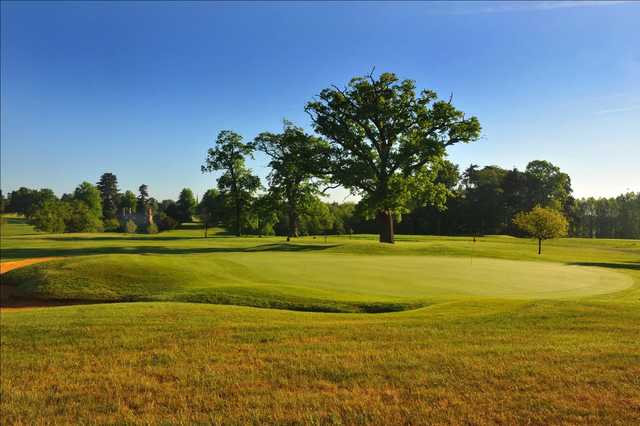 A sunny day view of a green at PGA Bowood - England.