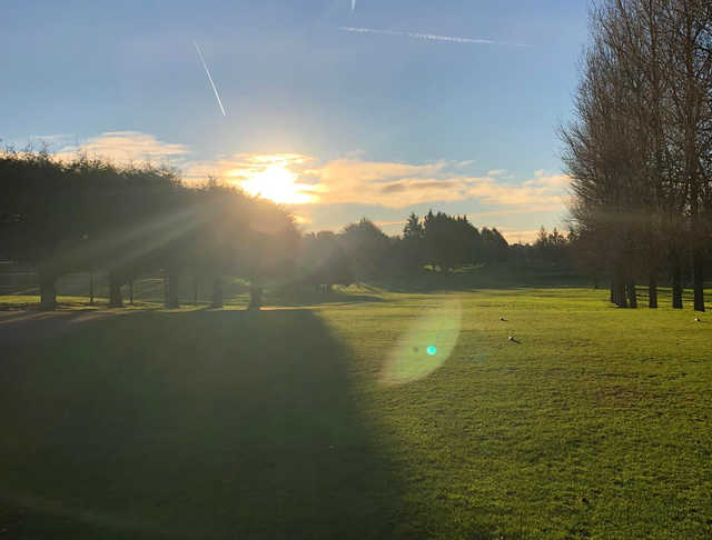 A sunny day view of a tee at Bangor Golf Club.