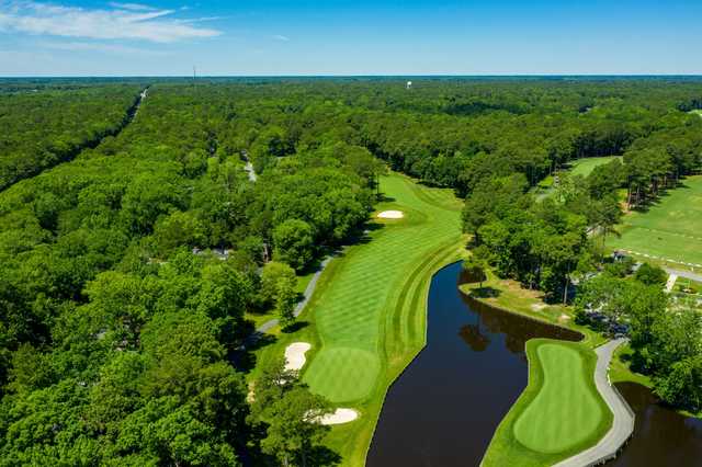 Aerial view of the 9th green at Ocean Pines Golf Club.