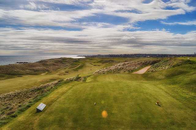 A scenic view from a tee at Peterhead Golf Club.
