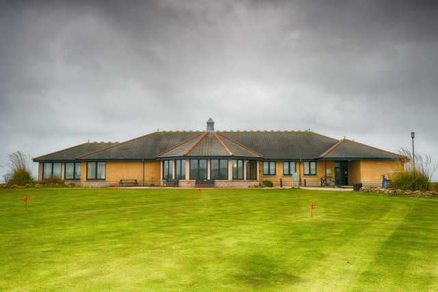 A view of the putting green and the clubhouse at Peterhead Golf Club.
