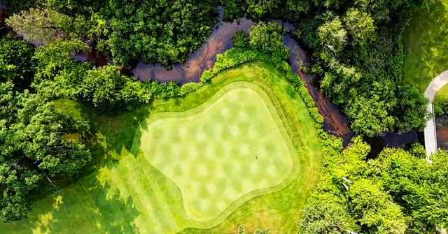 Aerial view of a green from Twin Birch Golf Club.