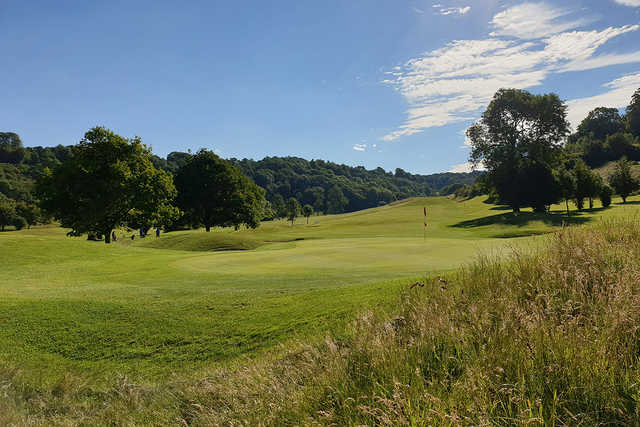 View of a green at Woldingham Golf Club.