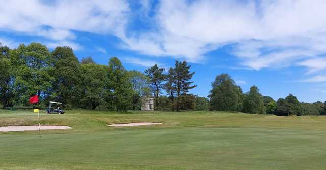 A view of the 13th green and the dovecote situated on the 14th fairway at Dougalston Golf Club.
