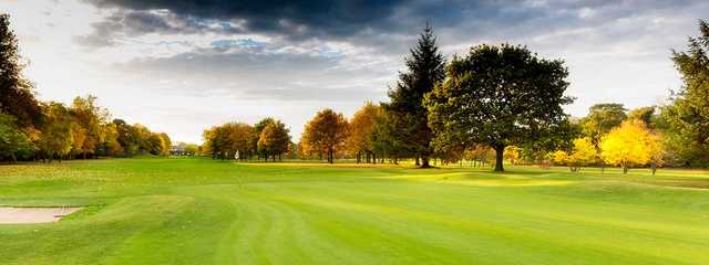 A fall day view of a hole at Royal Burgess Golfing Society of Edinburgh.