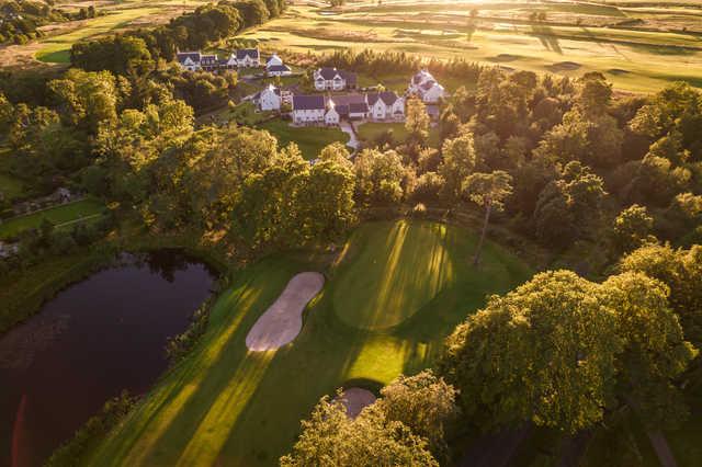 Aerial view of the 5th green at Rowallan Castle Golf Club.