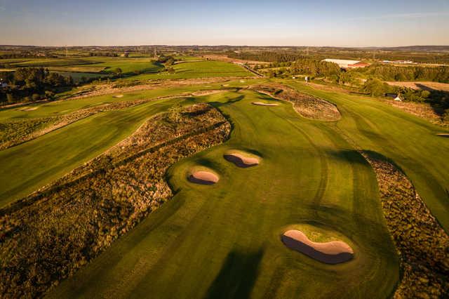 Aerial view of the #6, #7 and #4 greens at Rowallan Castle Golf Club.