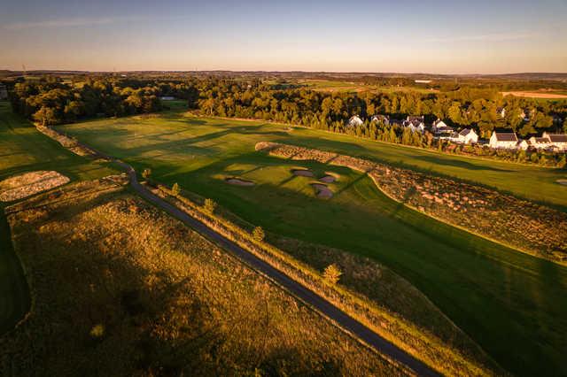 Aerial view of the 17th fairway and green from Rowallan Castle Golf Club.