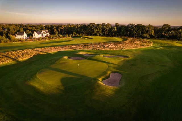 Aerial view of the 17th green with the 9th green in the background at Rowallan Castle Golf Club.