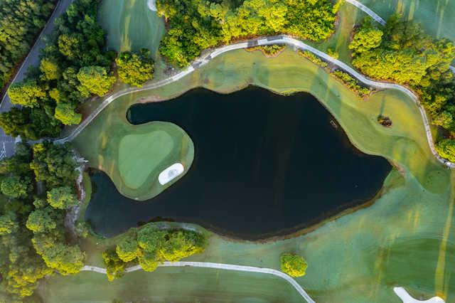 Aerial view of the 17th green at The Amelia River Club.