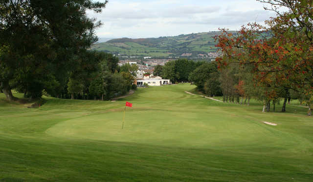 A view of two greens at Caerphilly Golf Club.